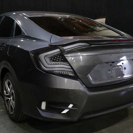 Spec-D Tuning - 2016 - 2021 Honda Civic (Sedan) - Sequential Turn Signal LED Taillights (Matte Black Housing/Clear Lens)