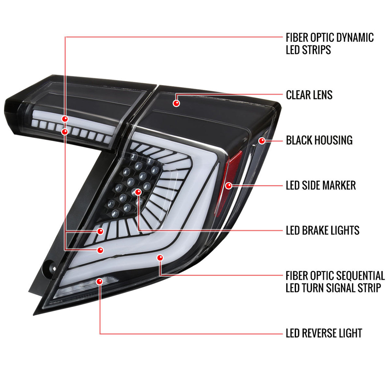 Spec-D Tuning - 2016 - 2022 Honda Civic (FK7/FK8) - Sequential Turn Signal LED Taillights (Matte Black Housing/Clear Lens)