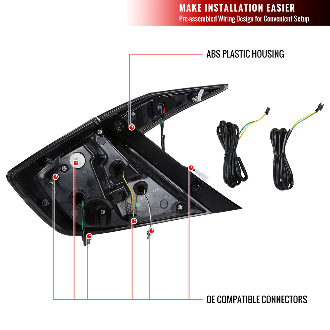 Spec-D Tuning - 2016-2021 Honda Civic Sedan - White LED Tail Lights w/ Sequential Signal Lamps (Matte Black Housing/Clear Lens)