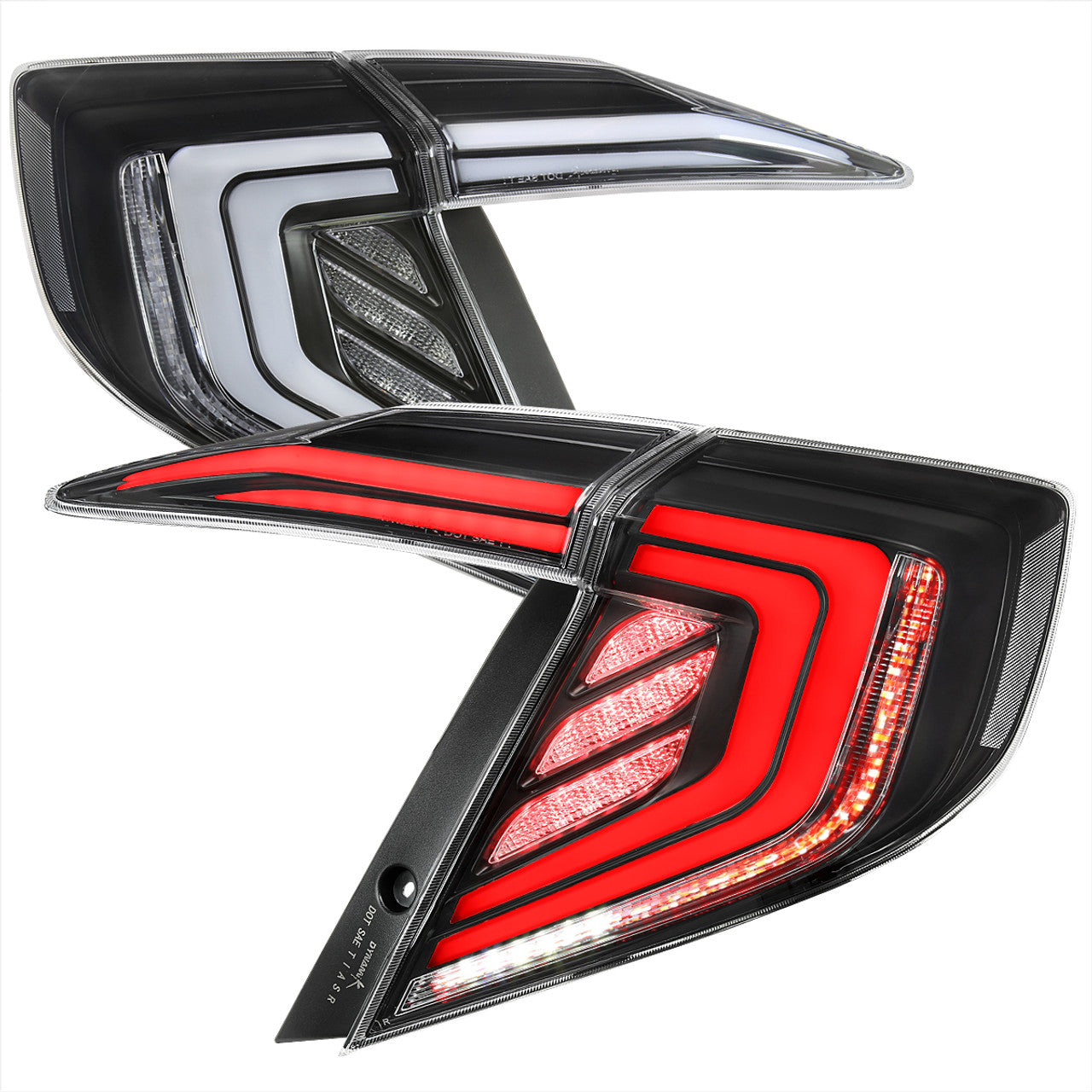 Spec-D Tuning - 2016-2021 Honda Civic Sedan - White LED Tail Lights w/ Sequential Signal Lamps (Matte Black Housing/Clear Lens)