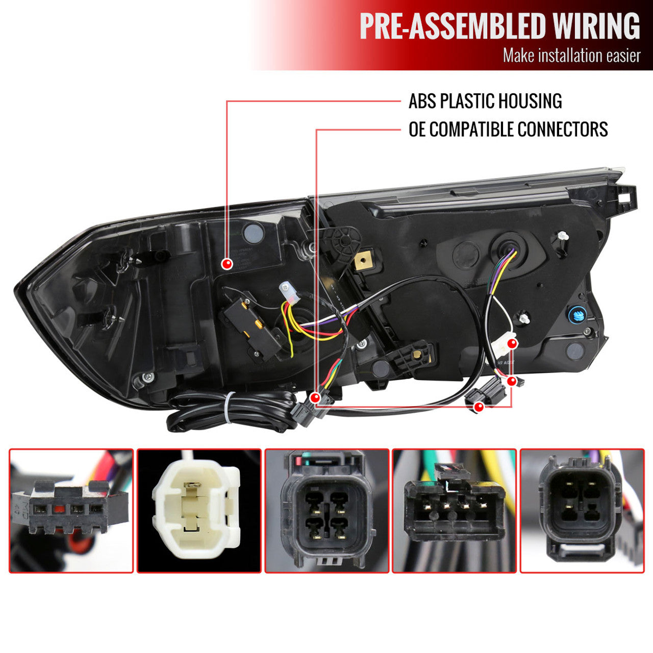 Spec-D Tuning - 2018-2022 Honda Accord Sedan - LED Sequential Signal Tail Lights (Matte Black Housing/Clear Lens)