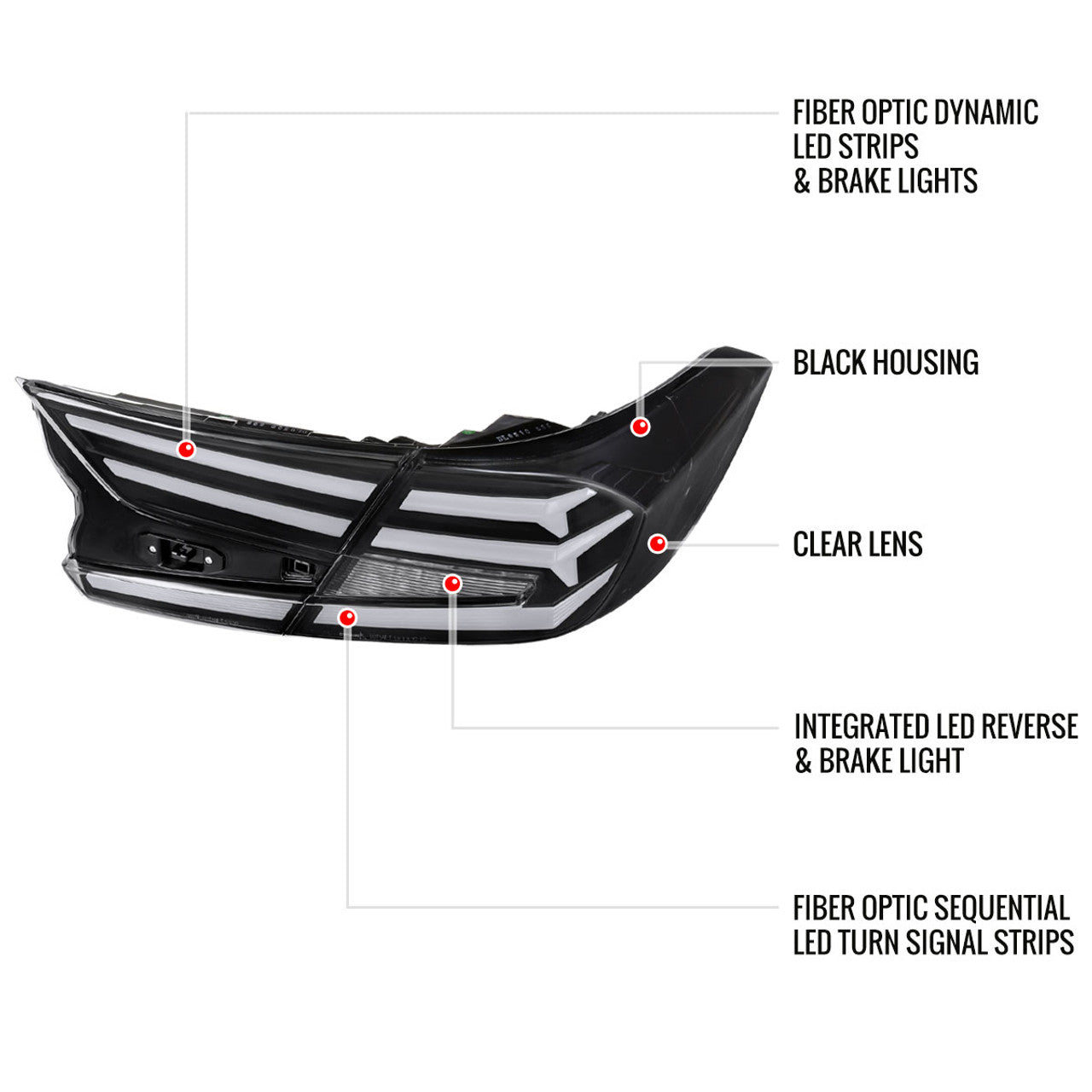 Spec-D Tuning - 2018-2022 Honda Accord Sedan - LED Sequential Signal Tail Lights (Matte Black Housing/Clear Lens)