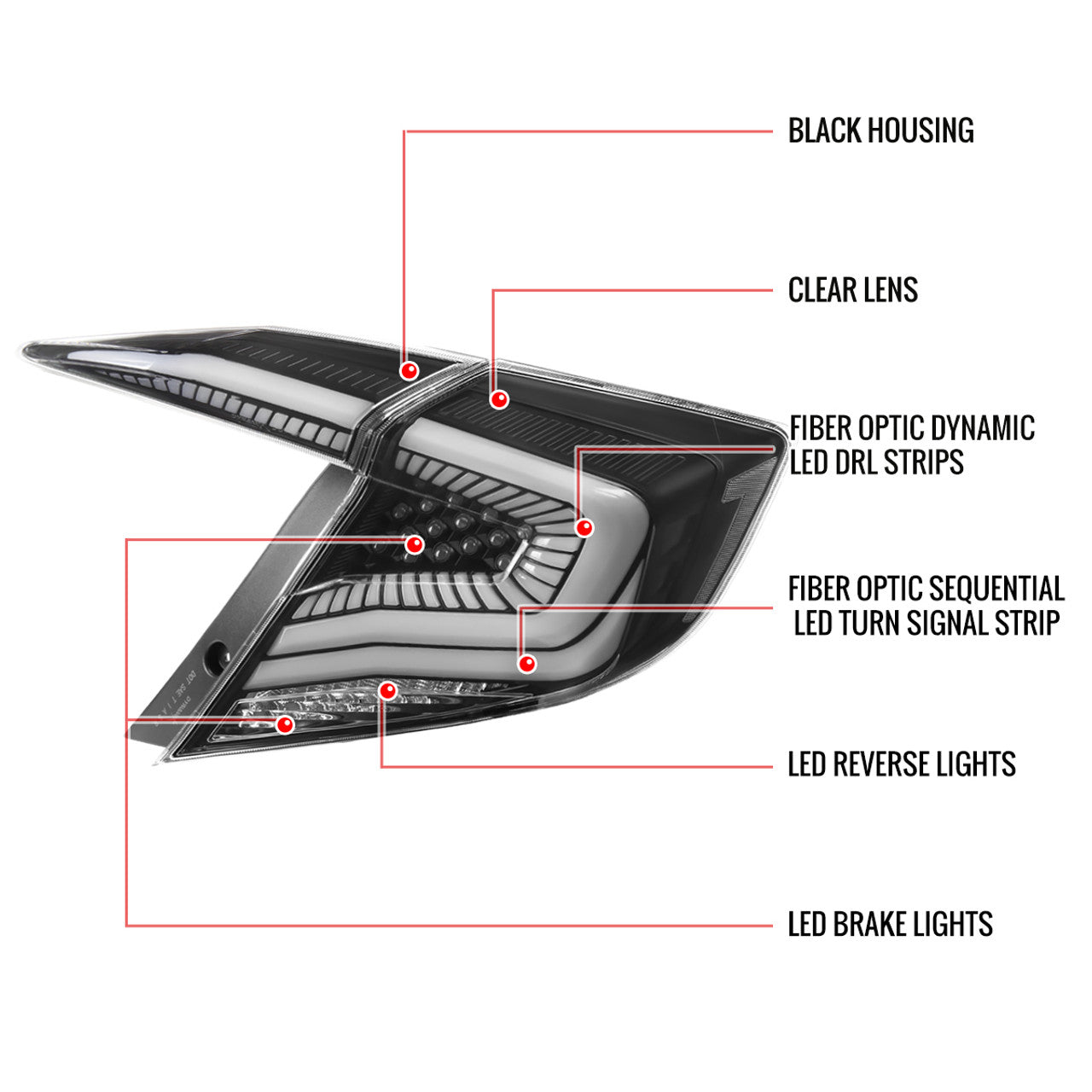 Spec-D Tuning - Sequential Turn Signal LED Taillights (Matte Black Housing/Clear Lens) - 2016 - 2021 Honda Civic (Sedan)