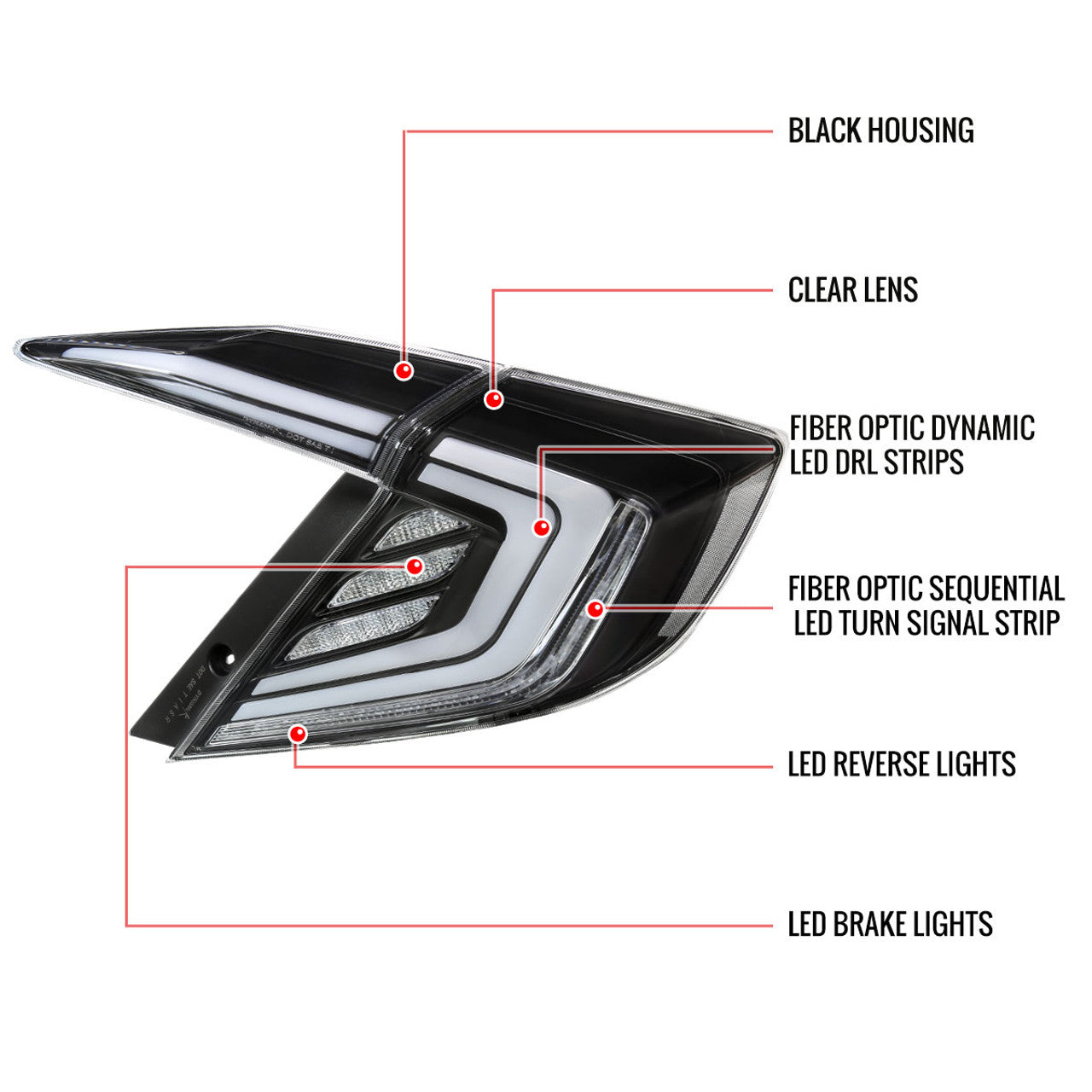 Spec-D Tuning - 2016-2021 Honda Civic Sedan - White LED Tail Lights w/ Sequential Signal Lamps (Matte Black Housing/Clear Lens)