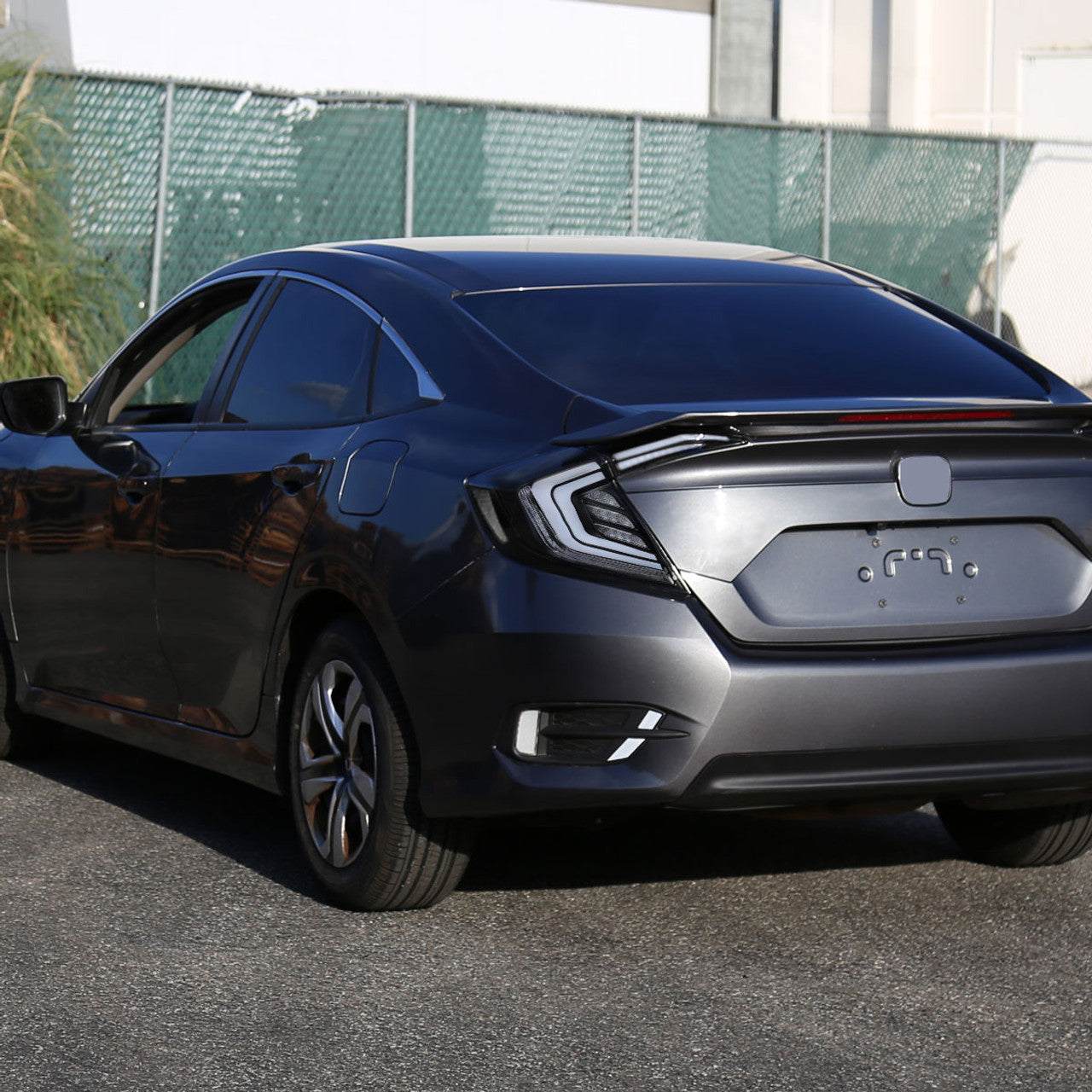 Spec-D Tuning - 2016-2021 Honda Civic Sedan - White LED Tail Lights w/ Sequential Signal Lamps (Matte Black Housing/Clear Lens)